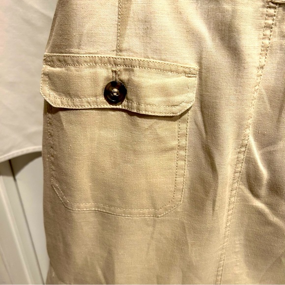 Cynthia Rowley size 10 linen tan midi skirt with belt, 2 pockets in back. - Picture 5 of 8